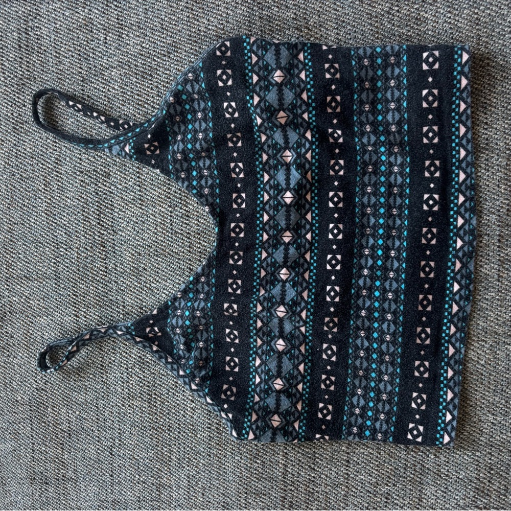 Black, pink, and Teal Patterned Crop Top